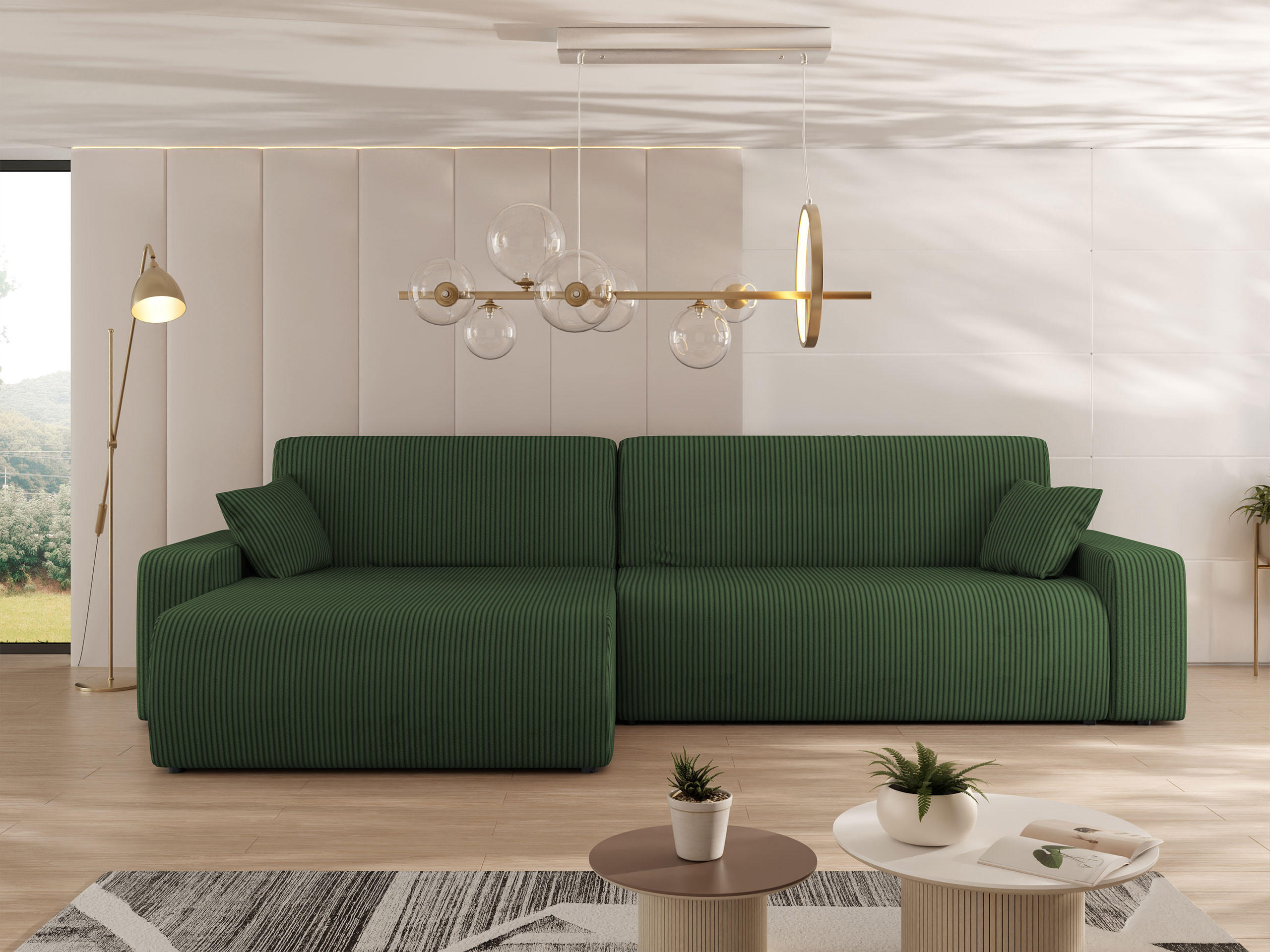 ECKSOFA Piano L Cord - Schwarz/Grün, Holz/Kunststoff (274/145cm) - MIRJAN24