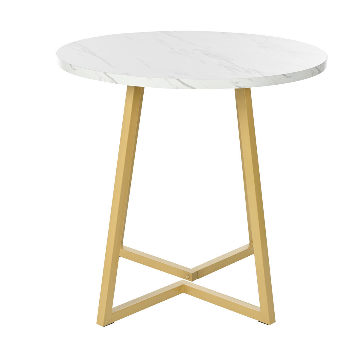 ESSTISCH, MDF mit Marmor-Muster & Metallgestell, Ø 80/75 cm, Weiß - Goldfarben, Holzwerkstoff (80/80/75cm) - Redom