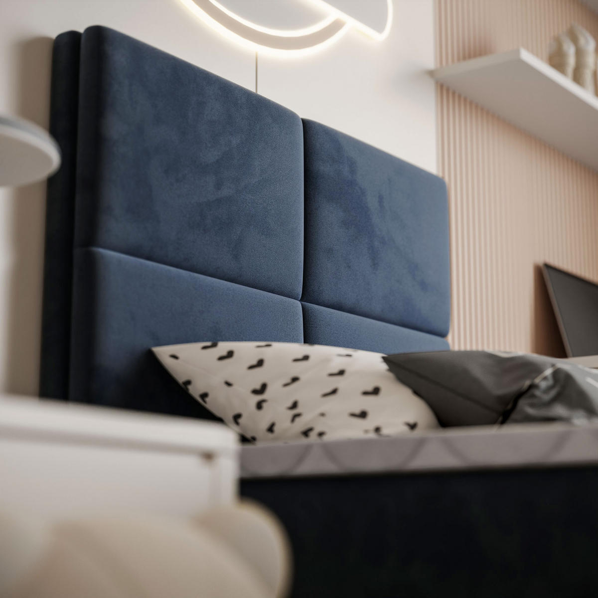 BOXBETT CROSS MINI mit Topper 100x200 cm Royal Velvet 234 - Dunkelblau, Textil - Lookway