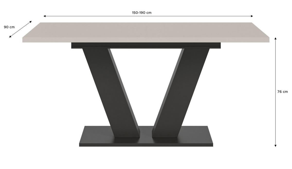 ESSTISCH MOTION (B/H/T: ca. 150/76/90 cm) in grau/Kaschmir - Grau, Holzwerkstoff (90/150/76cm)