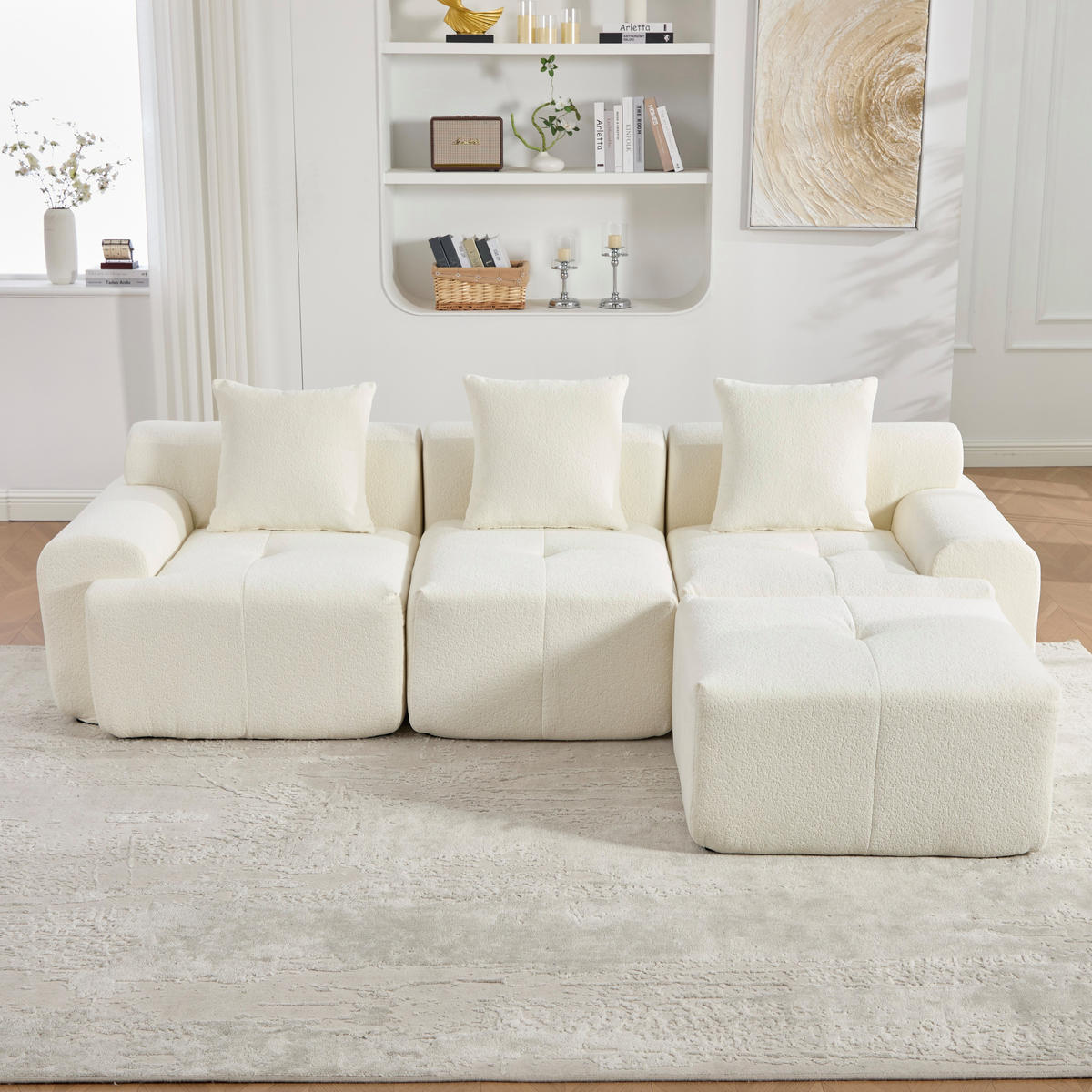 ECKSOFA Cord Beige ohne Montage - Weiß, Textil (261/164cm) - WISHDOR