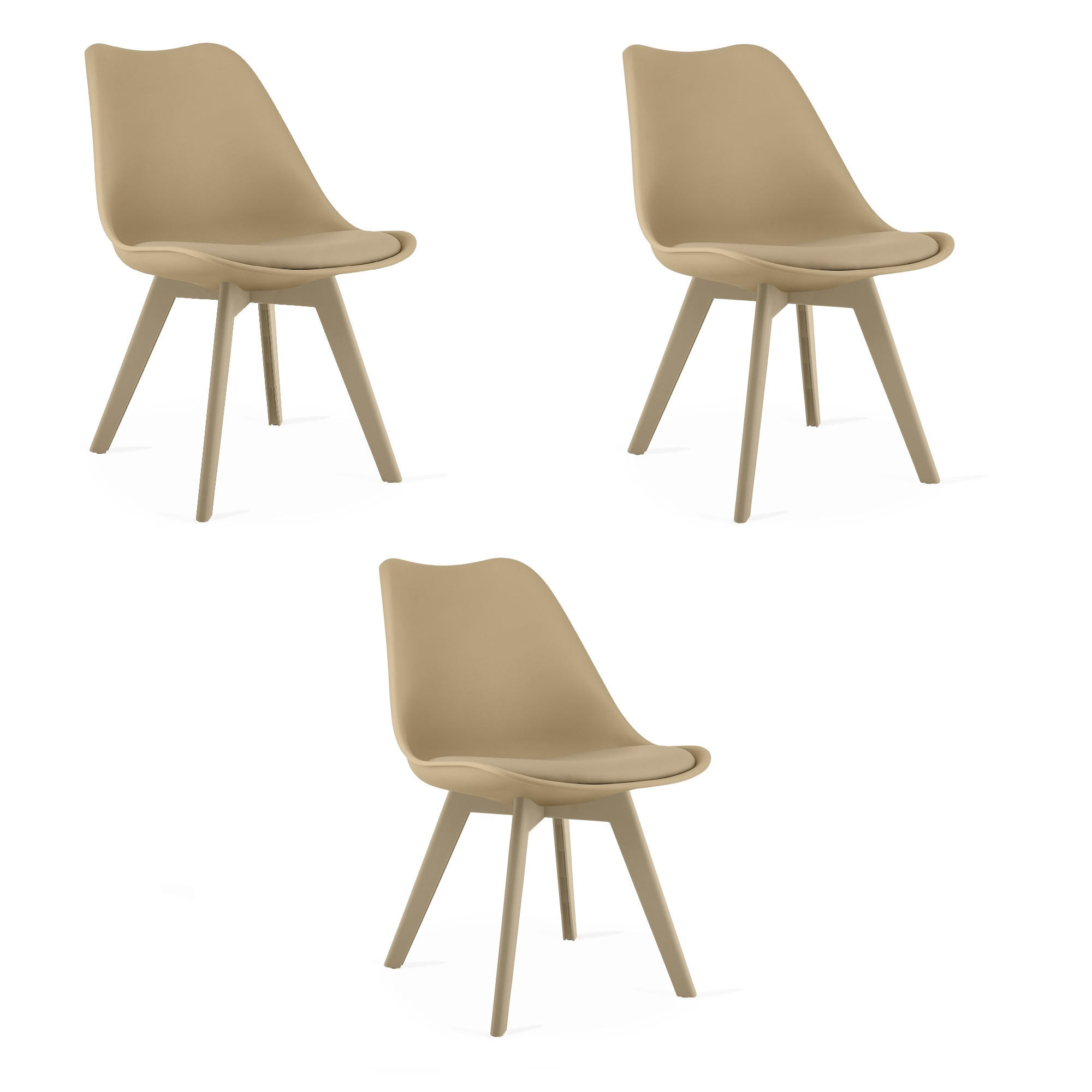 ESSZIMMERSTUHL 3-er Set RIKX dunkelbeiger Sitz, beige Beine - Beige, Leder (49/82/43cm) - Valora