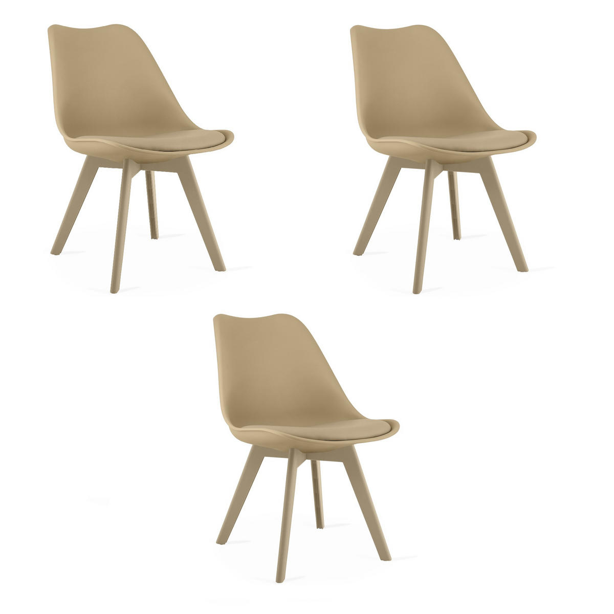 ESSZIMMERSTUHL 3-er Set RIKX dunkelbeiger Sitz, beige Beine - Beige, Leder (49/82/43cm) - Valora
