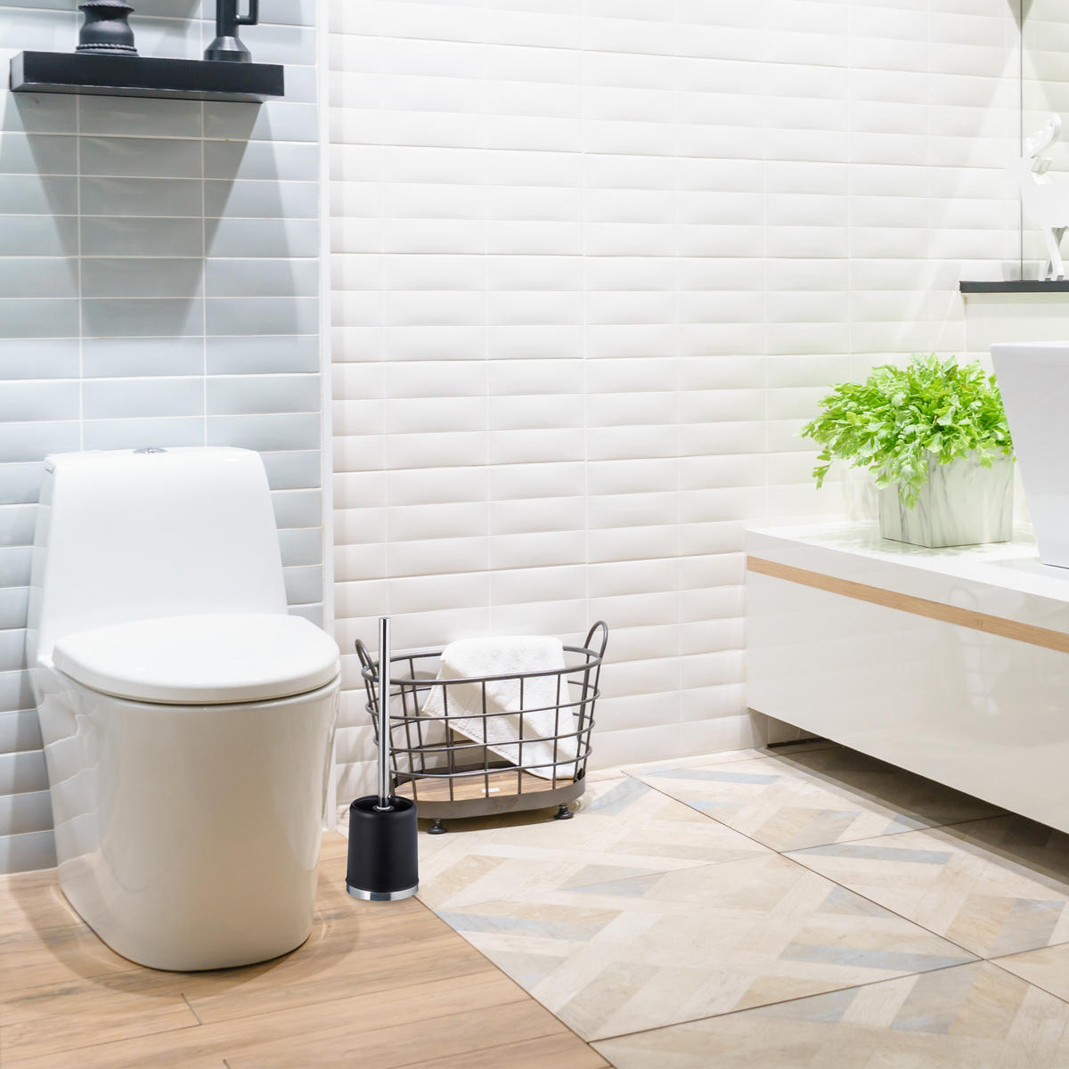 WC-GARNITUR - Schwarz, Kunststoff (10/37.5/10cm) - Relaxdays