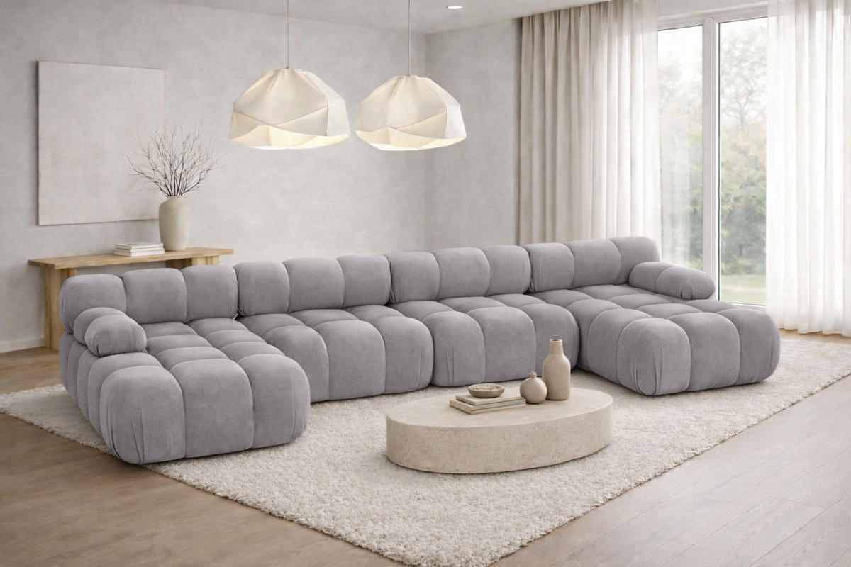 ECKSOFA U-Form XL, Stoff Velours Salvador, Grau, Selia U XL - Grau, Holz (380/70/160cm) - Kaiser Möbel