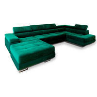 WOHNLANDSCHAFT CASONE R-S Grün Velours-Stoff mit Schlaffunktion - Grün, Holz (345/90/202cm) - MASSENO