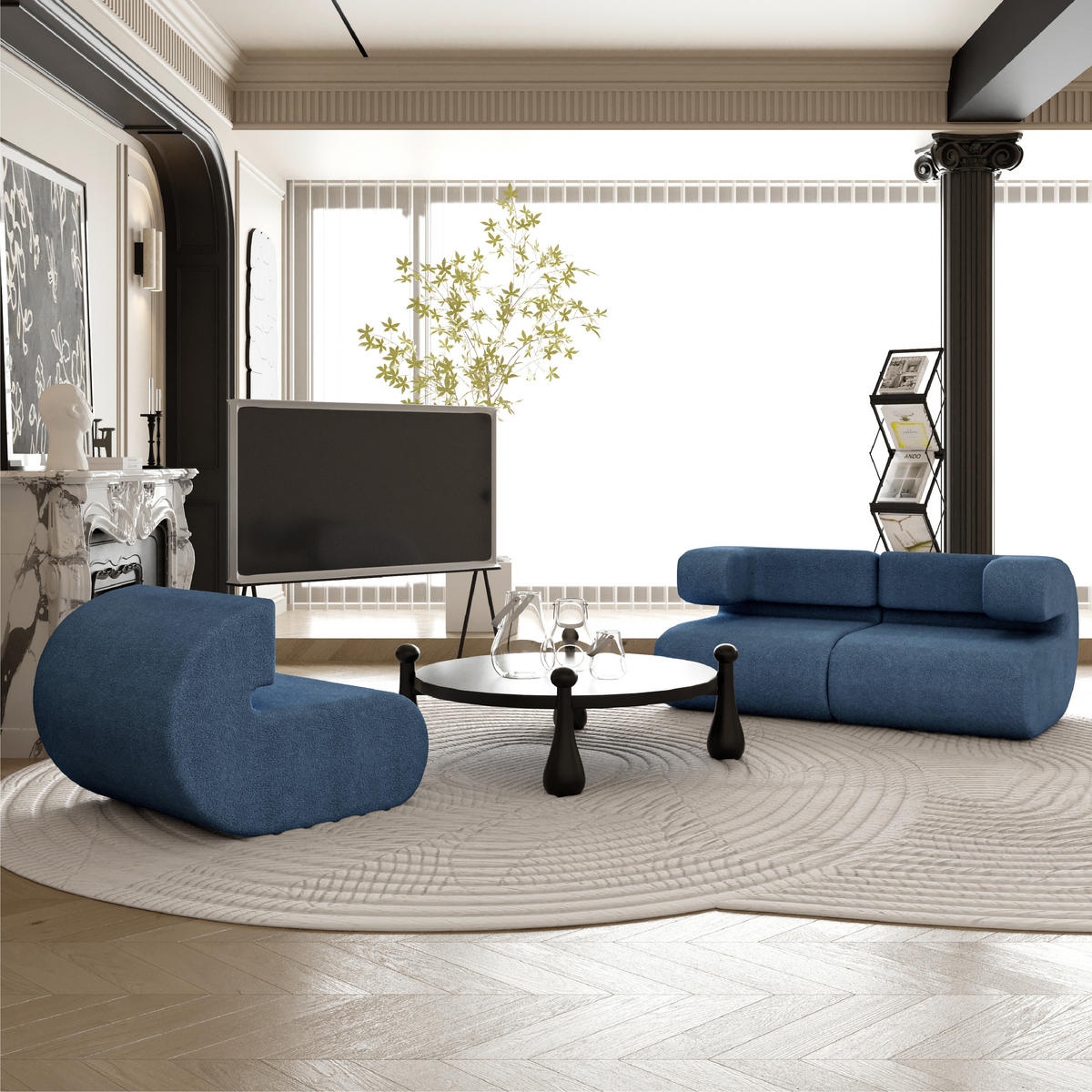 SOFA Modulares Sofa Kommaform Blau Linke Armlehne - Blau, Textil (76/66/90cm) - Vercart
