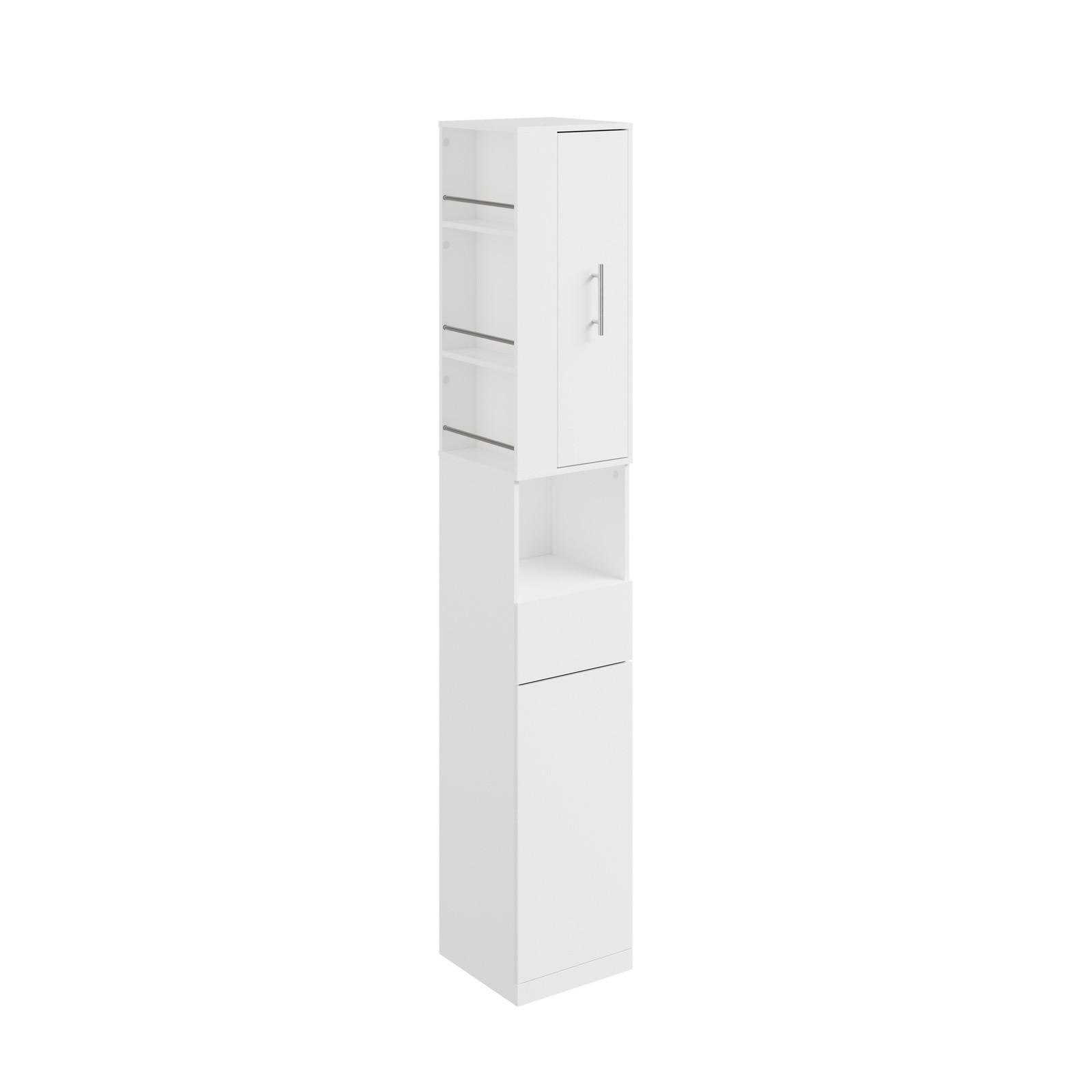 HOCHSCHRANK mit Schubladen und offenen Regalen BZR242-W - Silberfarben/Weiß, Holzwerkstoff/Metall (30/180/30cm) - SoBuy