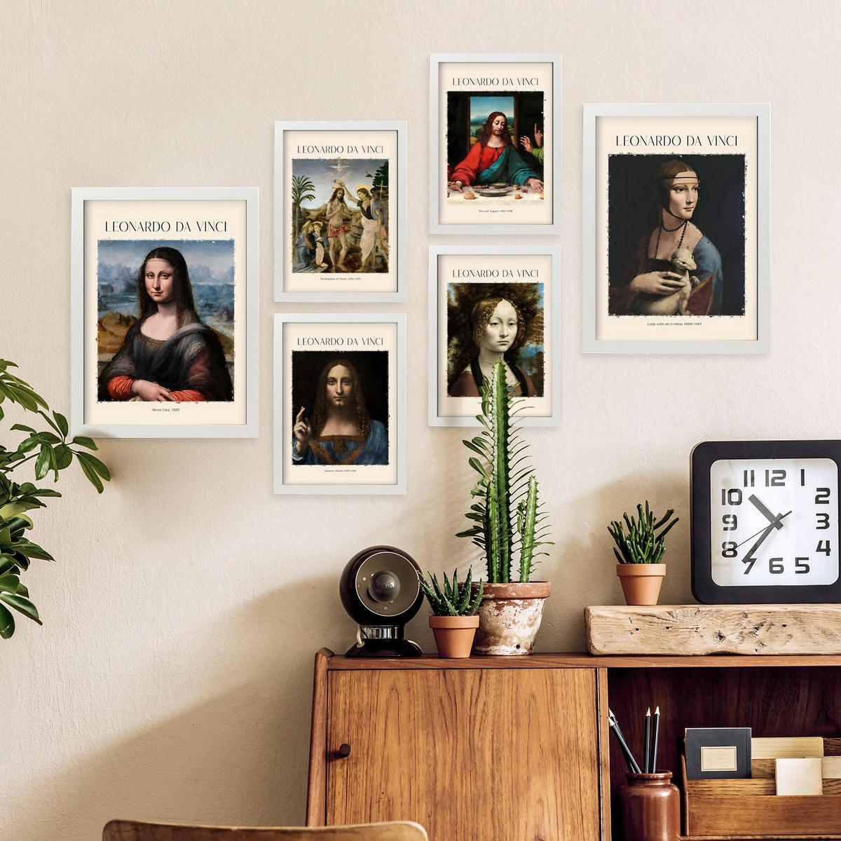 POSTER Set Mit 6 Da Vinci Posterblatt Malergalerie Dekorative Gemälde Für Ihr Wohnzimmer, Schlafzimmer, Zuhause Wandkunstdrucke A3 & A4 Weißer Rahmen - Weiß, Papier (29/3cm) - Nacnic
