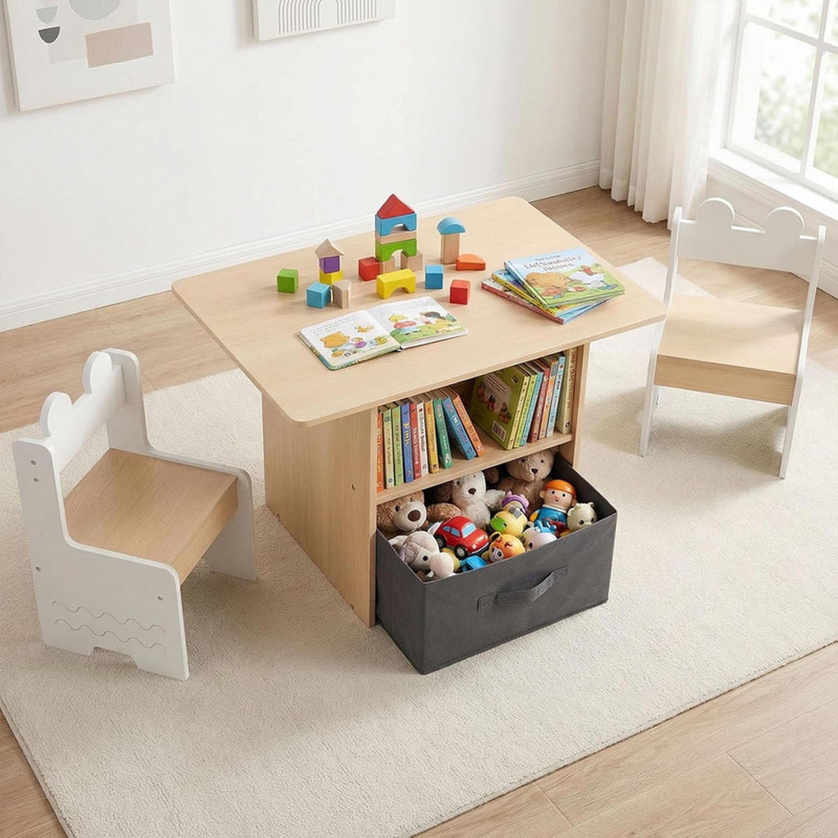 KINDERTISCH mit Stuhl weiß(3-tlg) - Weiß, Holzwerkstoff (70/49.5/48cm) - COSTWAY