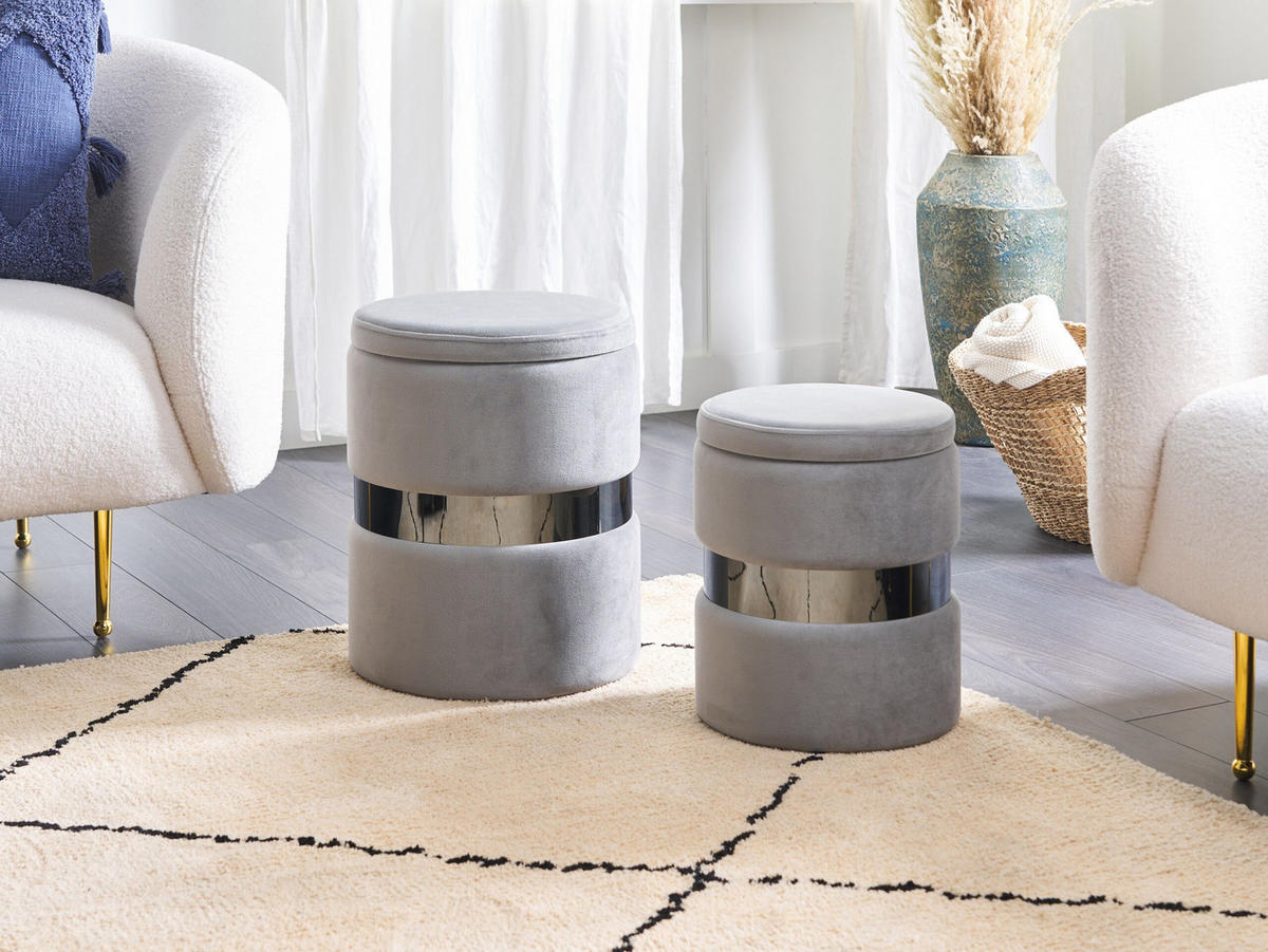 POUF Doris 35-30/35-30/44-36 cm - Grau, Textil (35/36/35cm) - Beliani