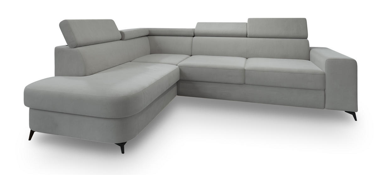 ROHOVÁ SEDAČKA ALVORO světle šedá - černá/světle šedá, kov/dřevo (253/190cm) - MASSENO