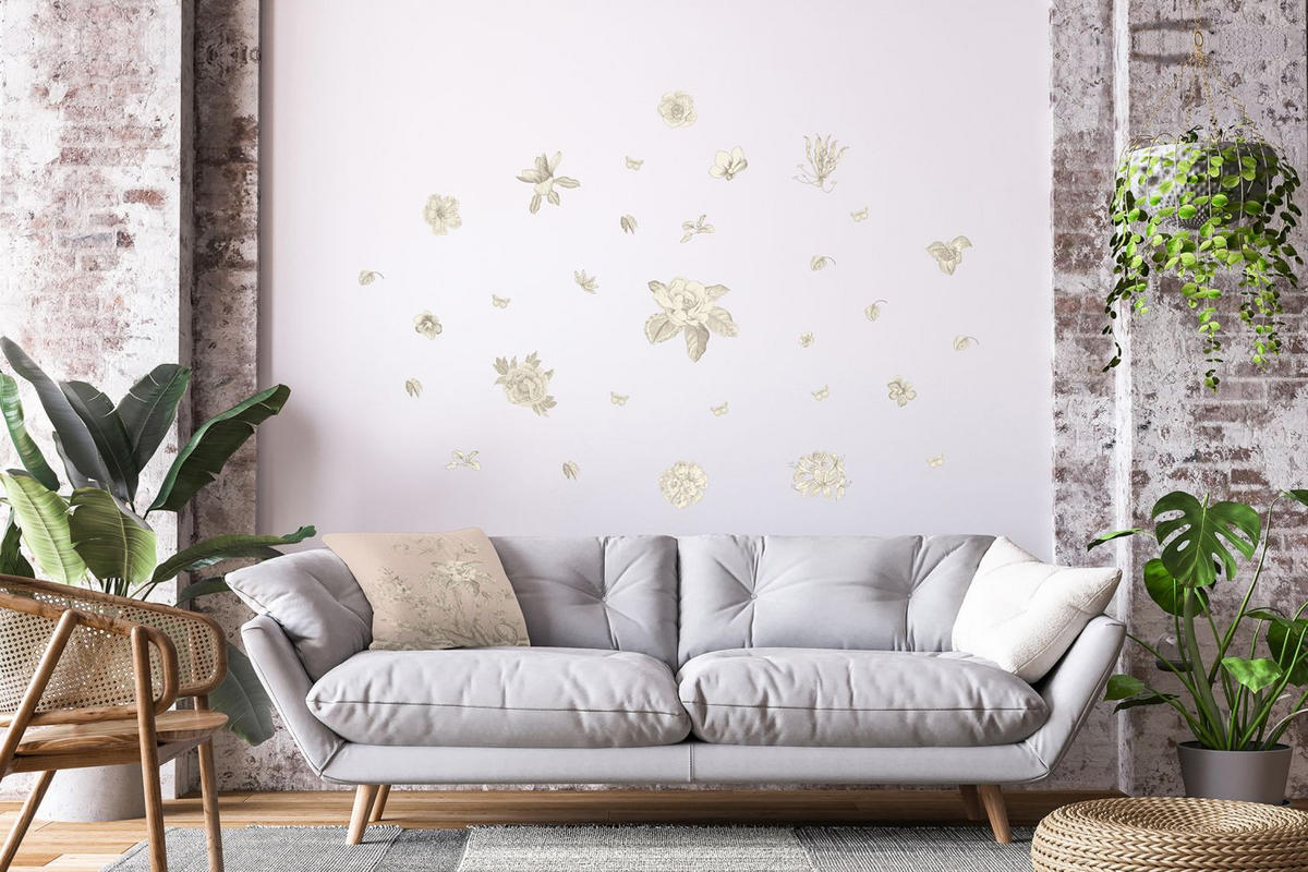 WANDTATTOO Blumen 65 x 42.5 cm - Grau, Papier (65/42.5/42.5cm) - Sanders & Sanders