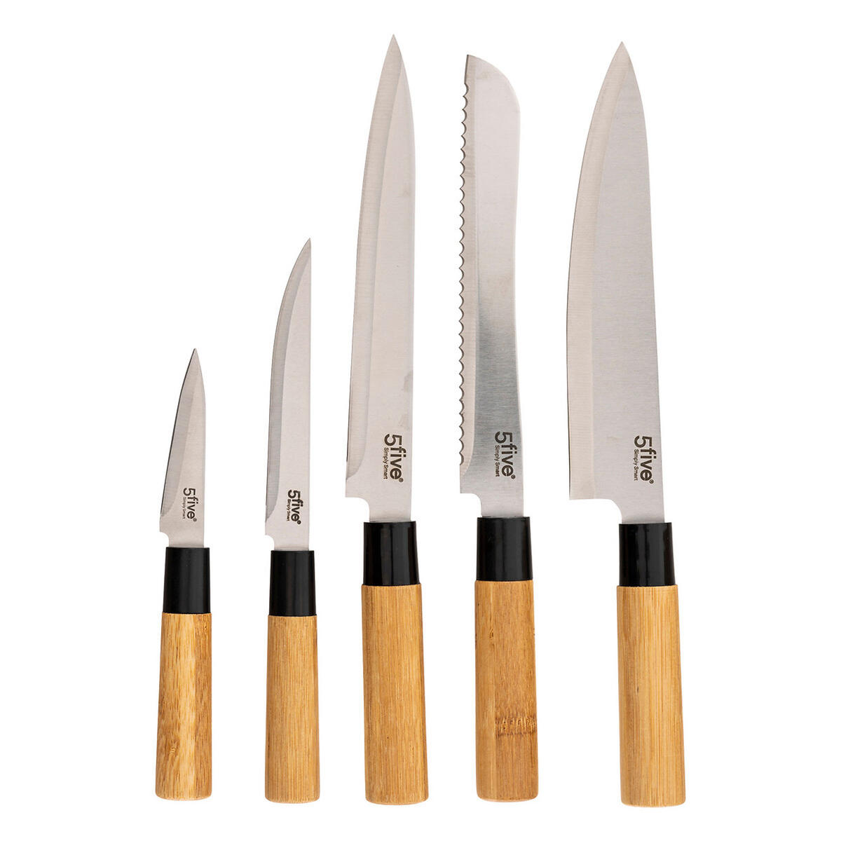 KÜCHEN-ORGANIZER mit Zubehör 11-tlg., Messerblock mit 5 Messern, Bambus, Stahl - Beige, Holz (10.5/35.5/22.7cm) - 5five Simply Smart