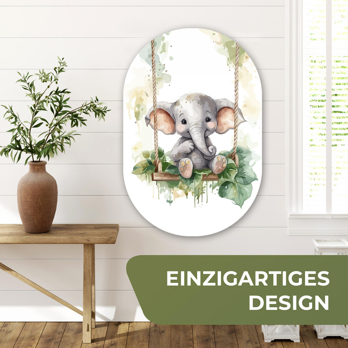 WANDBILD Elefant - Tier - Kinder - Dschungel 60x90 cm - Hellgrau, Kunststoff (60/90cm) - MuchoWow