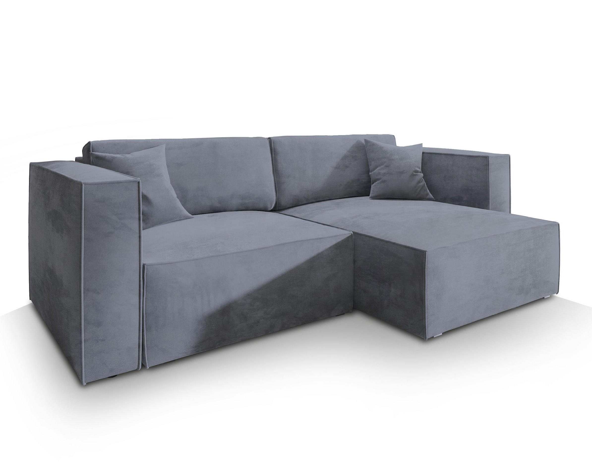 ECKSOFA NERIO M Grau Velours-Stoff mit Schlaffunktion - Grau, Holz (245/148cm) - MASSENO