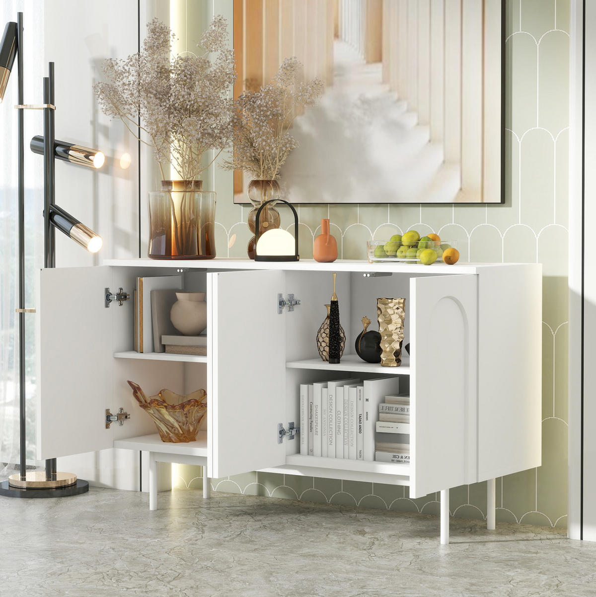 SIDEBOARD mit verstellbaren Einlegeböden und gewölbtem Frontdesign, Weiß - Weiß, Holzwerkstoff (140/80/42cm) - Redom
