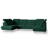 WOHNLANDSCHAFT TERAMO Grün Velours-Stoff mit Schlaffunktion - Grün, Holz (316/88/193cm) - MASSENO