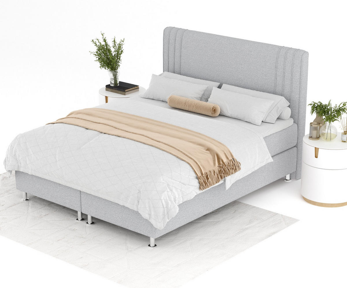 BOXSPRINGBETT Casone Hellgrau 160/200 cm mit Latex-Topper - Silberfarben/Hellgrau, Holz/Holzwerkstoff (160/200cm) - Maison de Reve