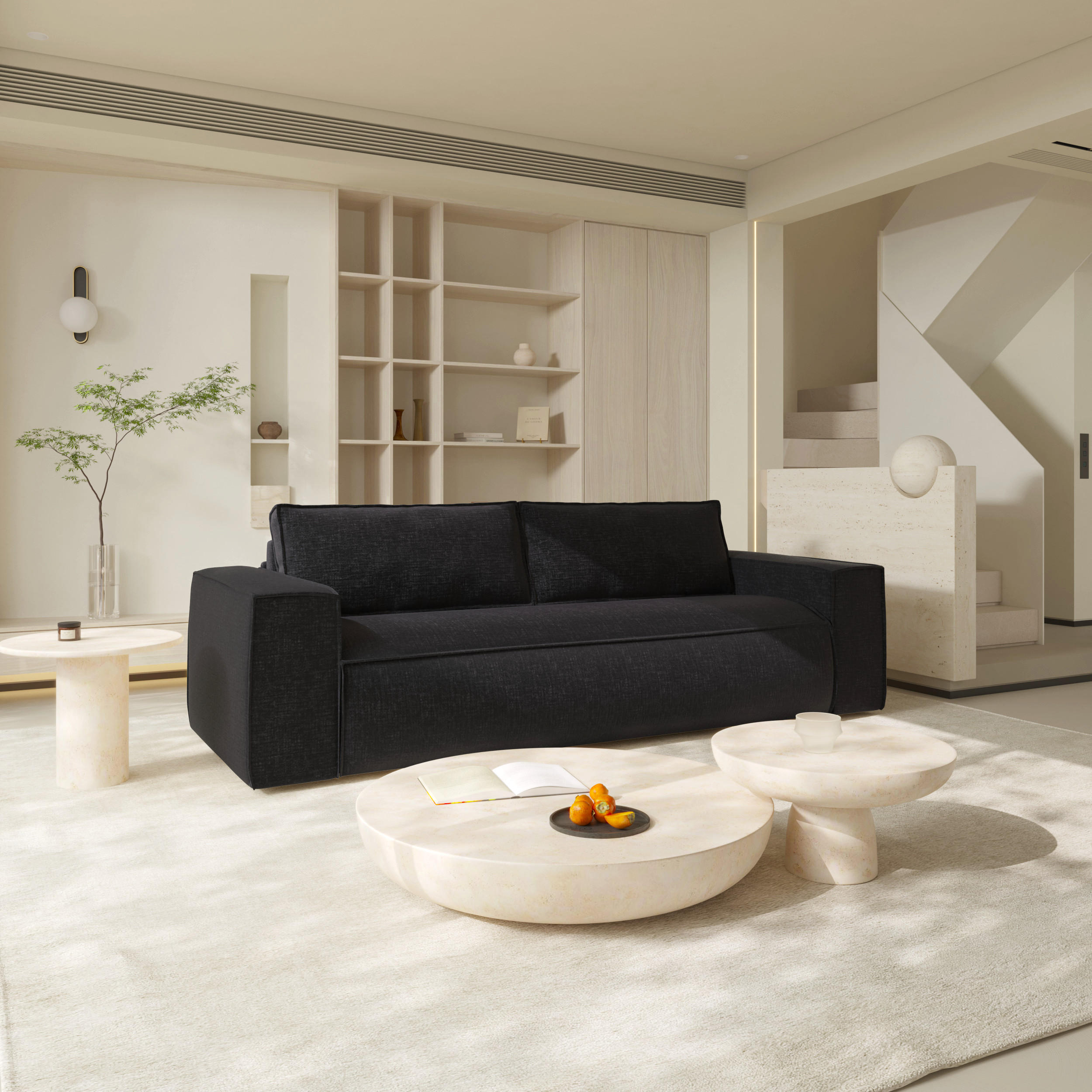 SCHLAFSOFA GERADE Samt Anthrazit 234cm - Dunkelgrau/Anthrazit, Textil (234/90/100cm) - Sia Home