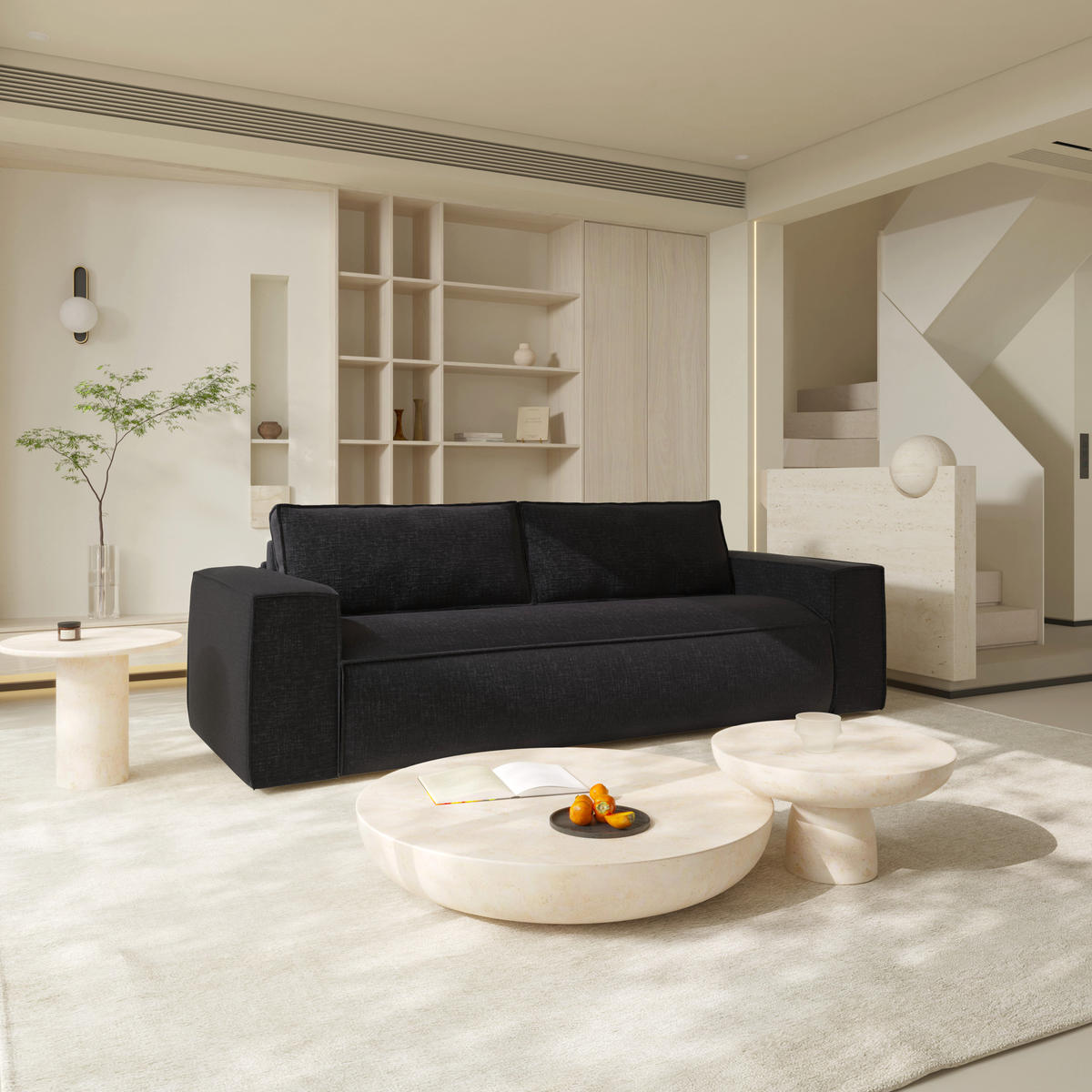 SCHLAFSOFA GERADE Samt Anthrazit 216cm - Dunkelgrau/Anthrazit, Textil (216/90/100cm) - Sia Home