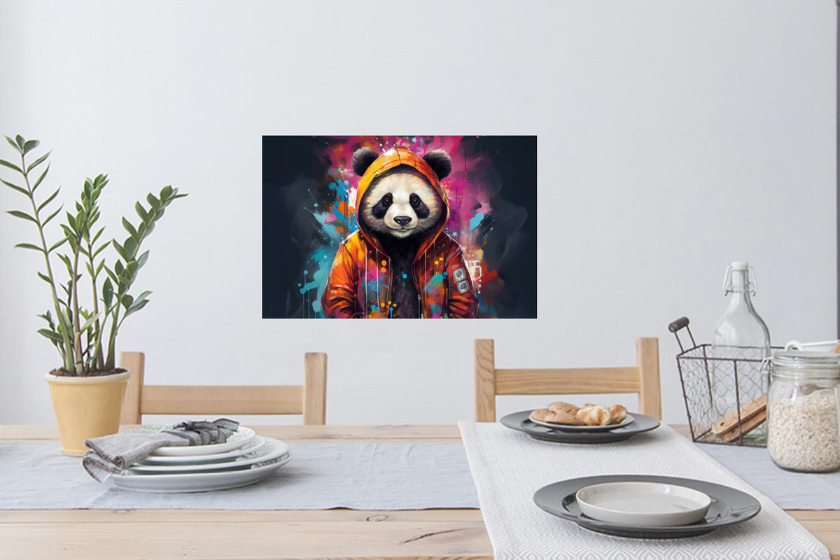 WANDTATTOO Panda - Jacke - Graffiti - Orange 60x40 cm - Orange, Kunststoff (60/40/0.1cm) - MuchoWow