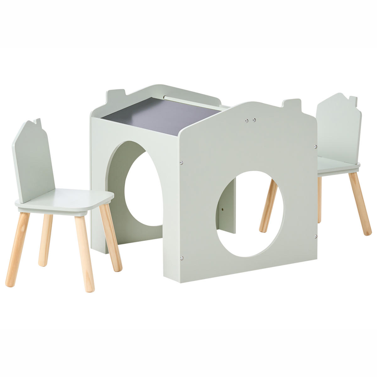 KINDERTISCH mit Stühlen Hellgrün Quilpie - Hellbraun, Holzwerkstoff (59/59/61cm) - Beliani