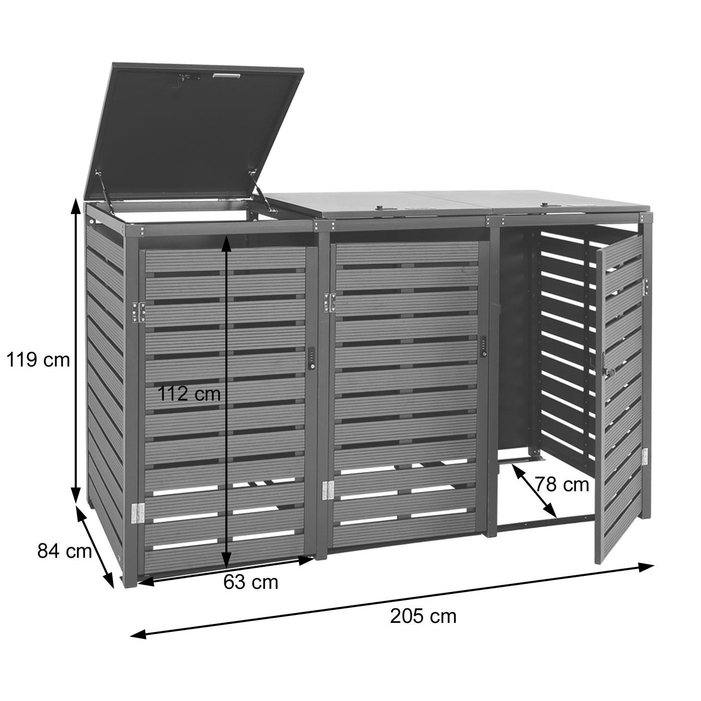3ER-MÜLLTONNENVERKLEIDUNG Walnuss Dekor - Walnussfarben, Metall (205/119/84cm) - MCW