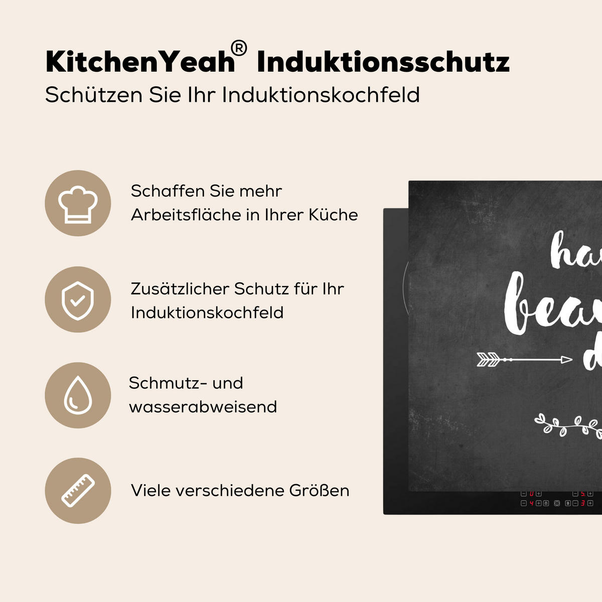 HERDABDECKPLATTE Zitat - Einen schönen Tag - Grau - Weiß Herdabdeckung Induktionsfeld 75x52 cm - Anthrazit, Kunststoff (75/52/0.2cm) - MuchoWow