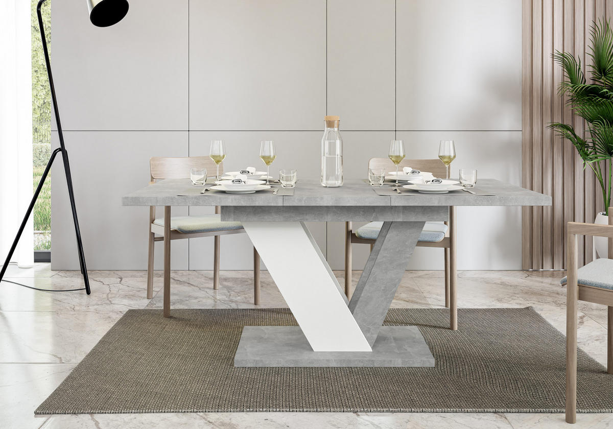 ESSTISCH Grau Betonoptik und Weiß Ausziehbar 120 - 160 cm - Weiß/Grau, Holzwerkstoff (120/80/76cm) - PROSPERO