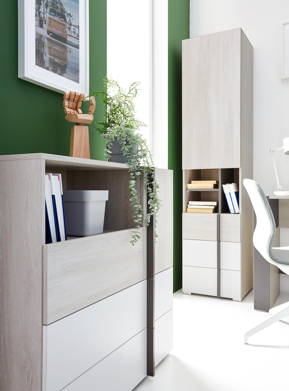 KOMMODE BERGAMO 90/90/40cm mit 3 Schubladen 1 Türen Eichefarben - Eichefarben, Holzwerkstoff (90/90/40cm) - MASSENO