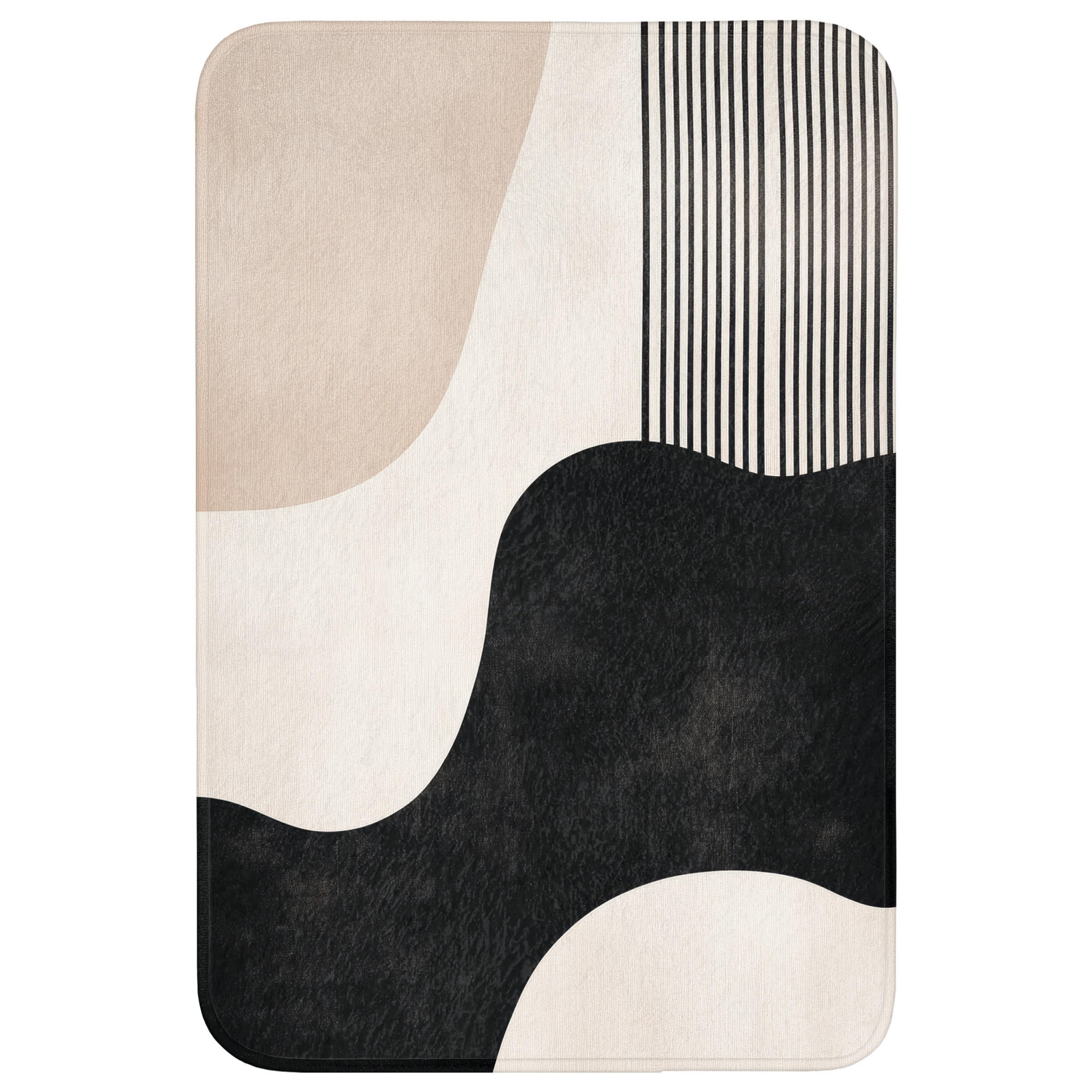 BADEMATTE Abstrakt - Japandi - Beige - Modern Rutschfest 60x90 cm - Beige/Schwarz, Kunststoff/Textil (60/90cm) - OnlyWow