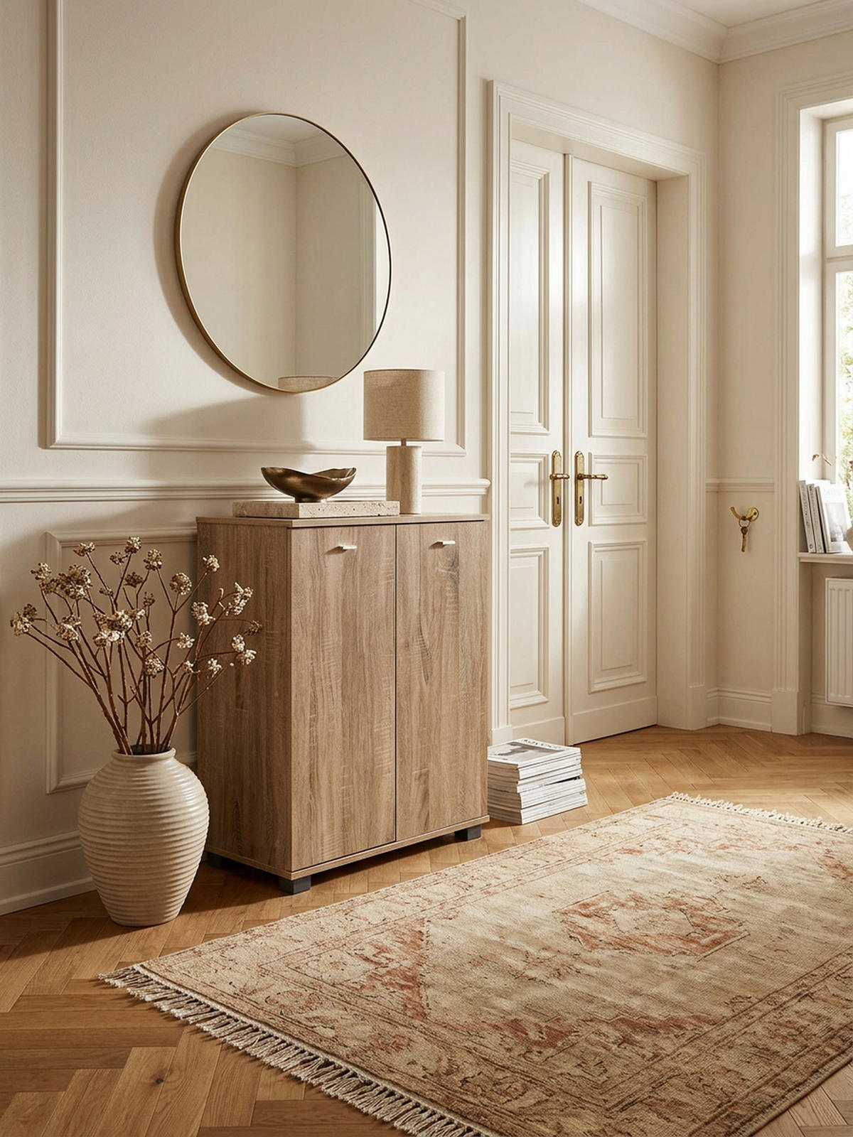 SCHUHSCHRANK Holz mit 2 Türen und 3 Einlegeböden, Beige 60x35x90 cm - Beige/Grau, Holz/Kunststoff (60/90/35cm) - KADIMA DESIGN