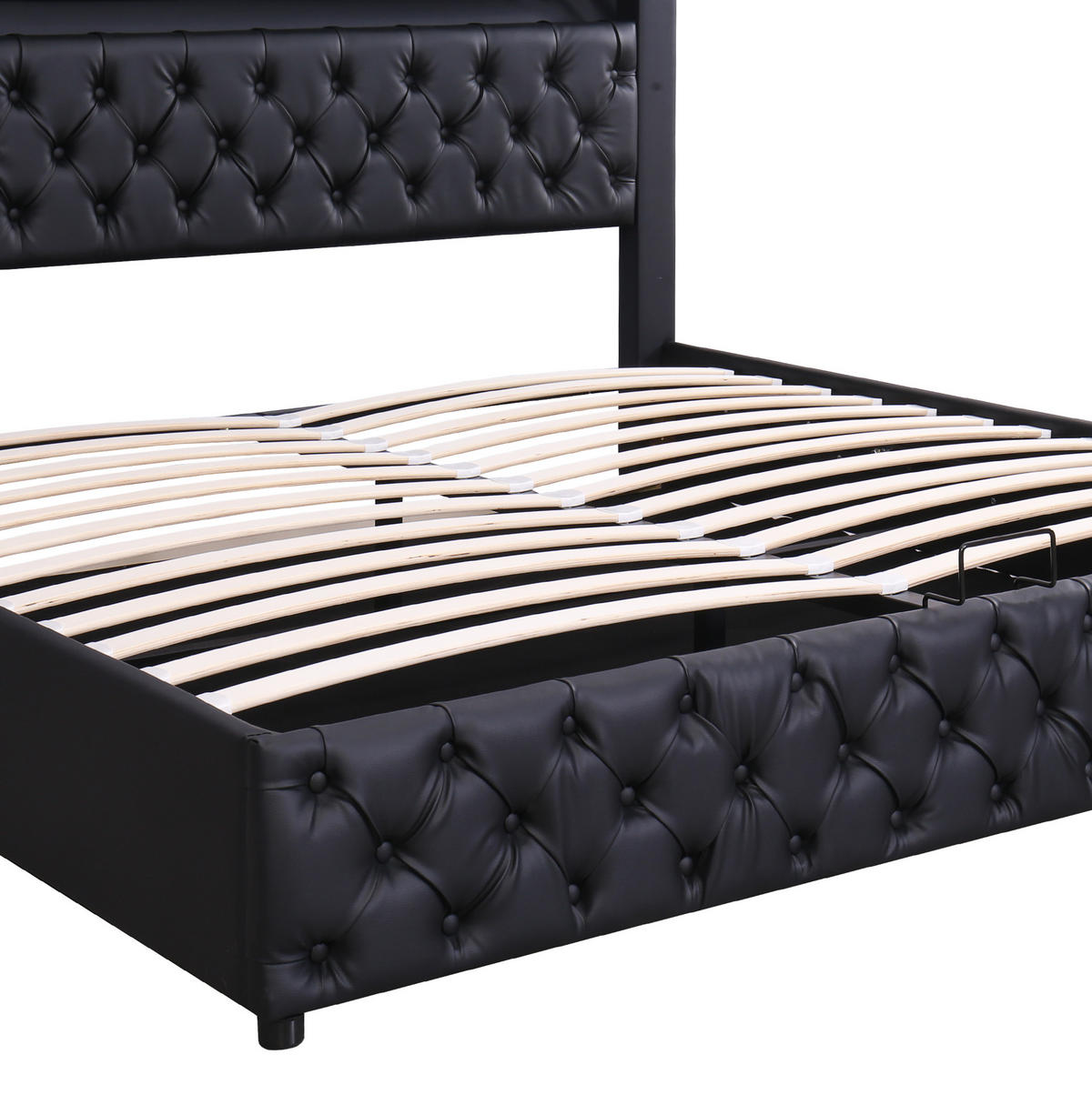 POLSTERBETT 140/190 cm schwarz aus PU mit LED und Stauraum - Schwarz, Kunststoff (140/190cm) - OKMYHOME