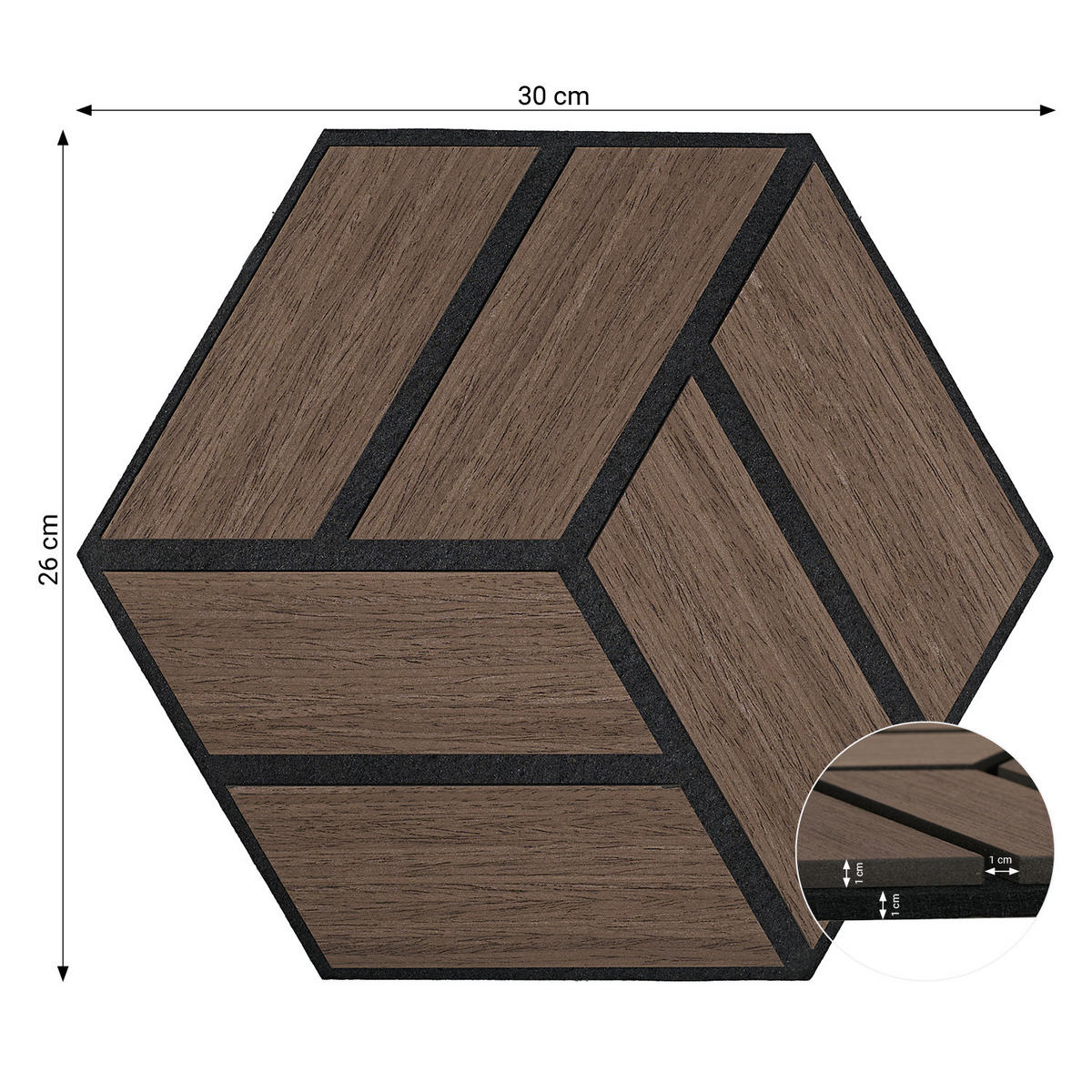 AKUSTIKPANEEL Hexagon Braun 15 Stück - Braun, Holz (30/26/2cm) - Homestyle4u