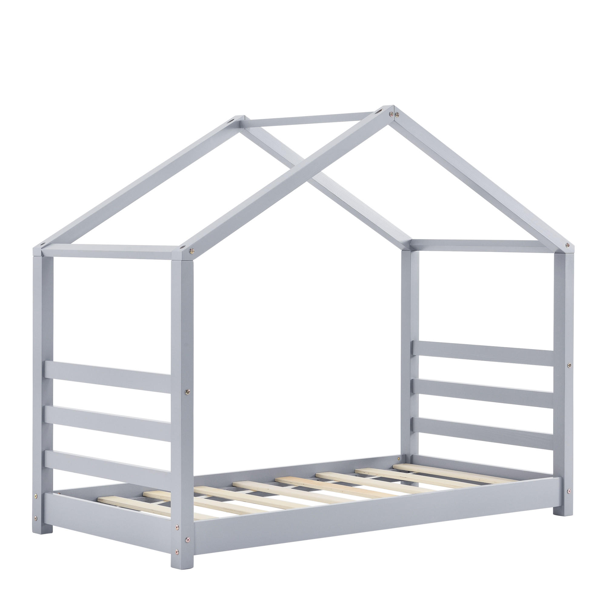 HAUSBETT Vardø - Grau, Holz (80/160cm) - [en.casa]