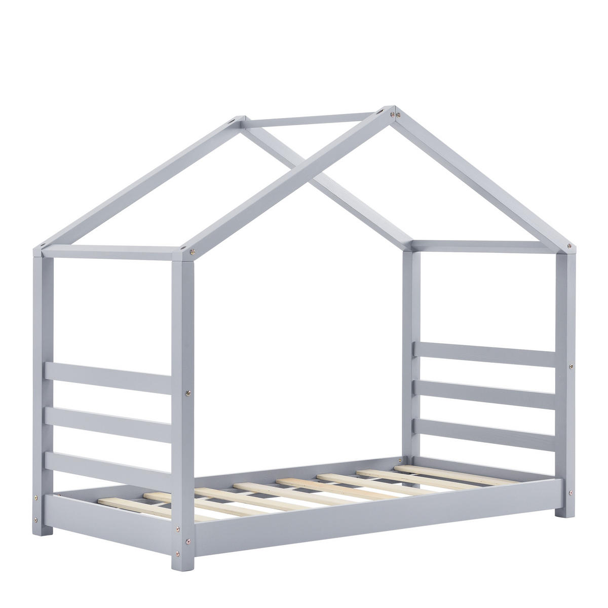 HAUSBETT Vardø - Grau, Holz (80/160cm) - [en.casa]