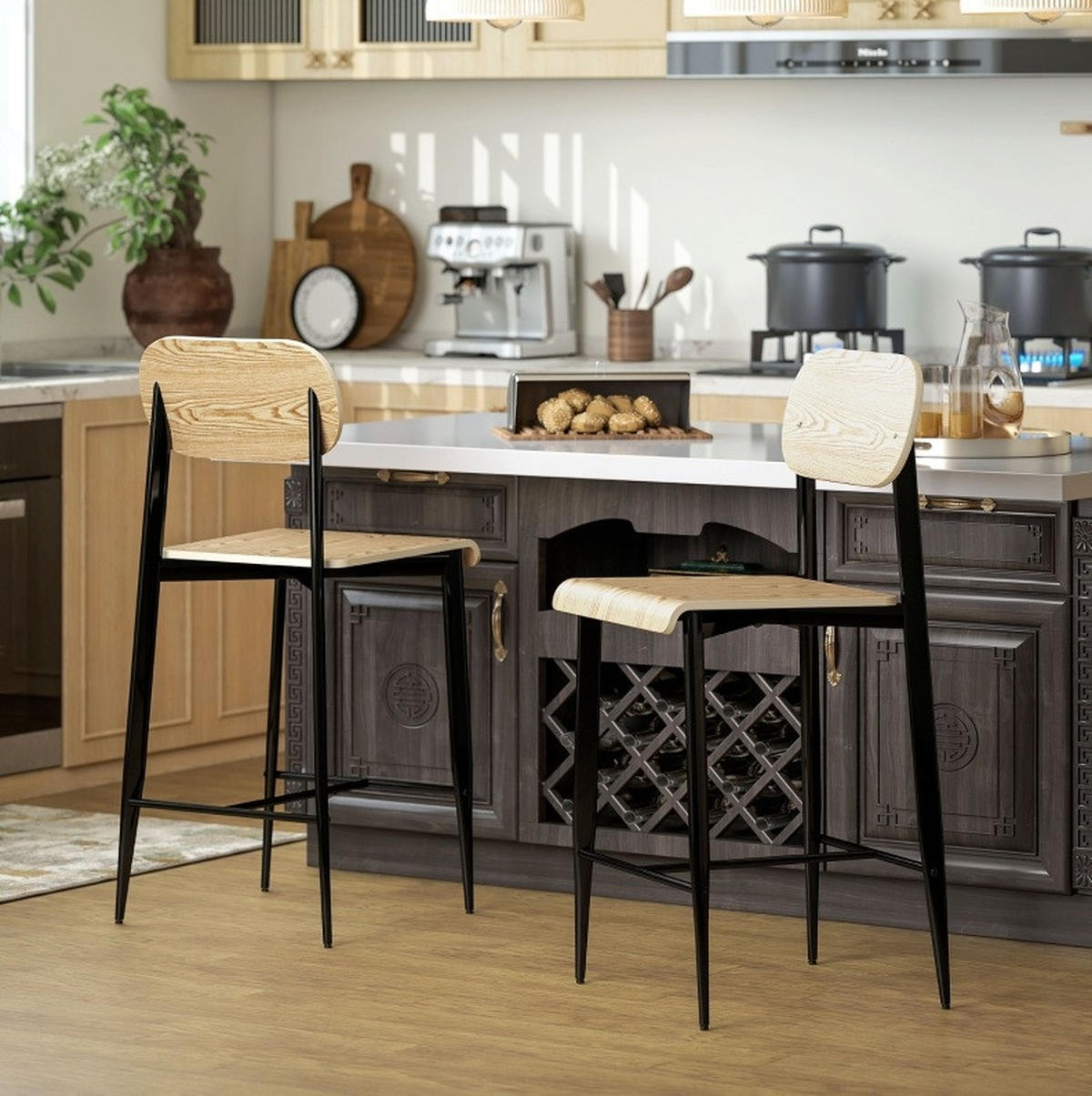 BARHOCKER Naturfarben mit Fußstütze, Sitzhöhe 66 cm - Naturfarben, Metall (43/103/55cm) - MIVRAY