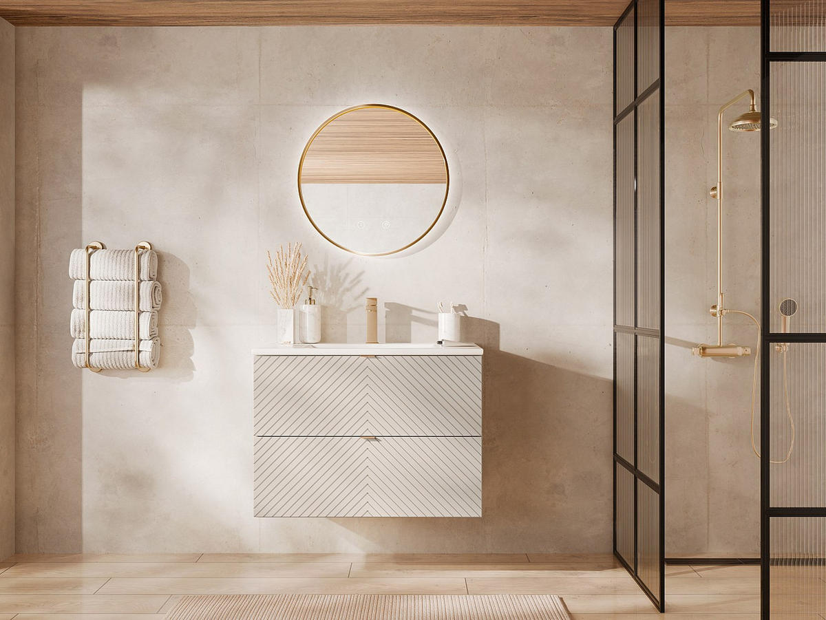 EINZELWASCHTISCH - 80 cm x 46.5 cm - Holz, Platte - Beige - DORIONI - Beige, Holz (80/61.6/46.5cm) - Vente-Unique
