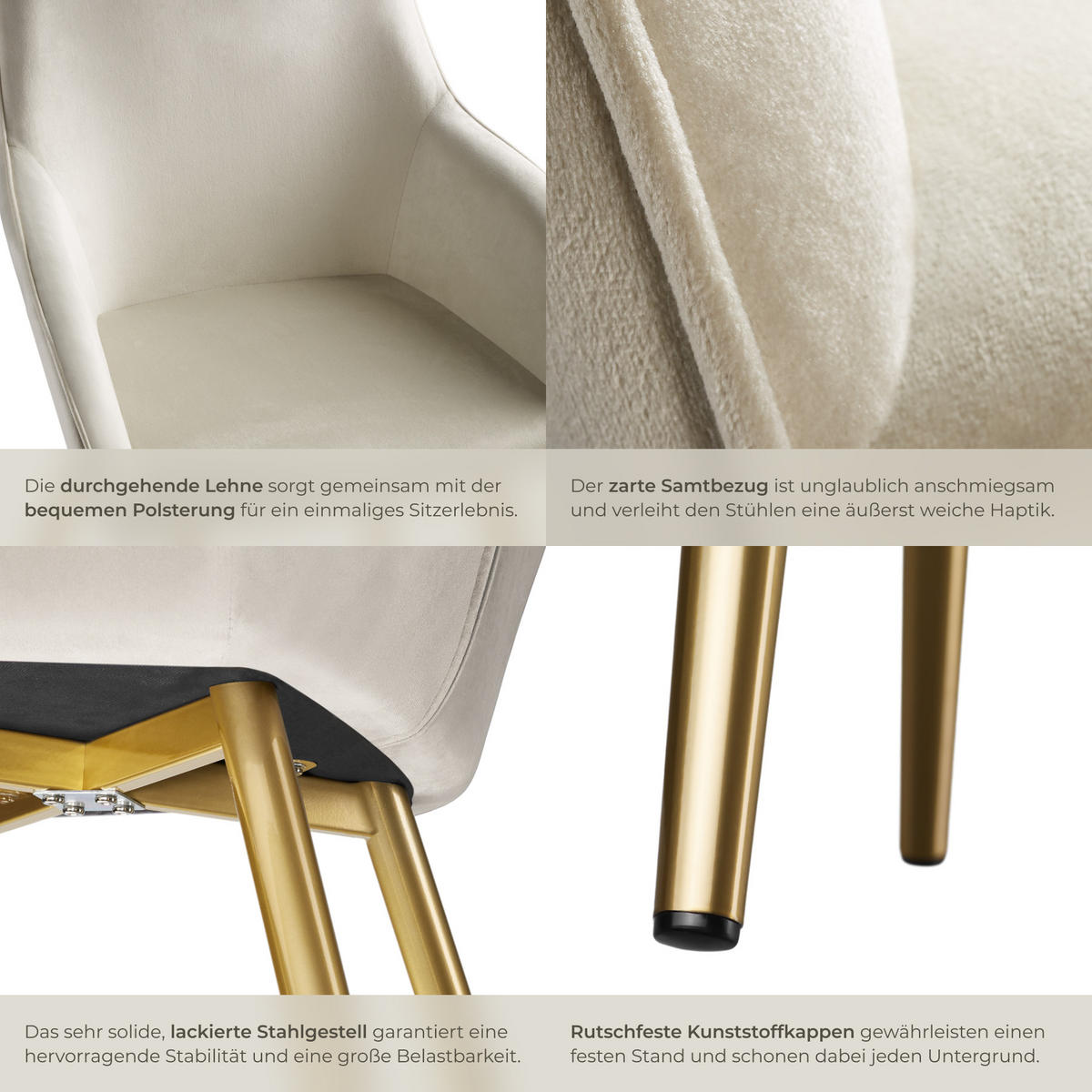 ESSZIMMERSTUHL 2er Set Marilyn 58 x 62 x 82 cm creme/gold - Goldfarben/Creme, Textil (58/82/62cm) - tectake
