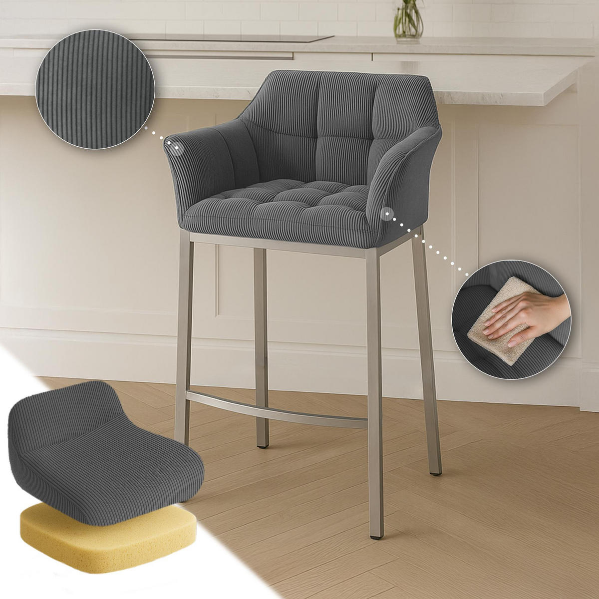 BARHOCKER Metall Grau - Edelstahlfarben/Grau, Metall (64/110/48cm) - CLP