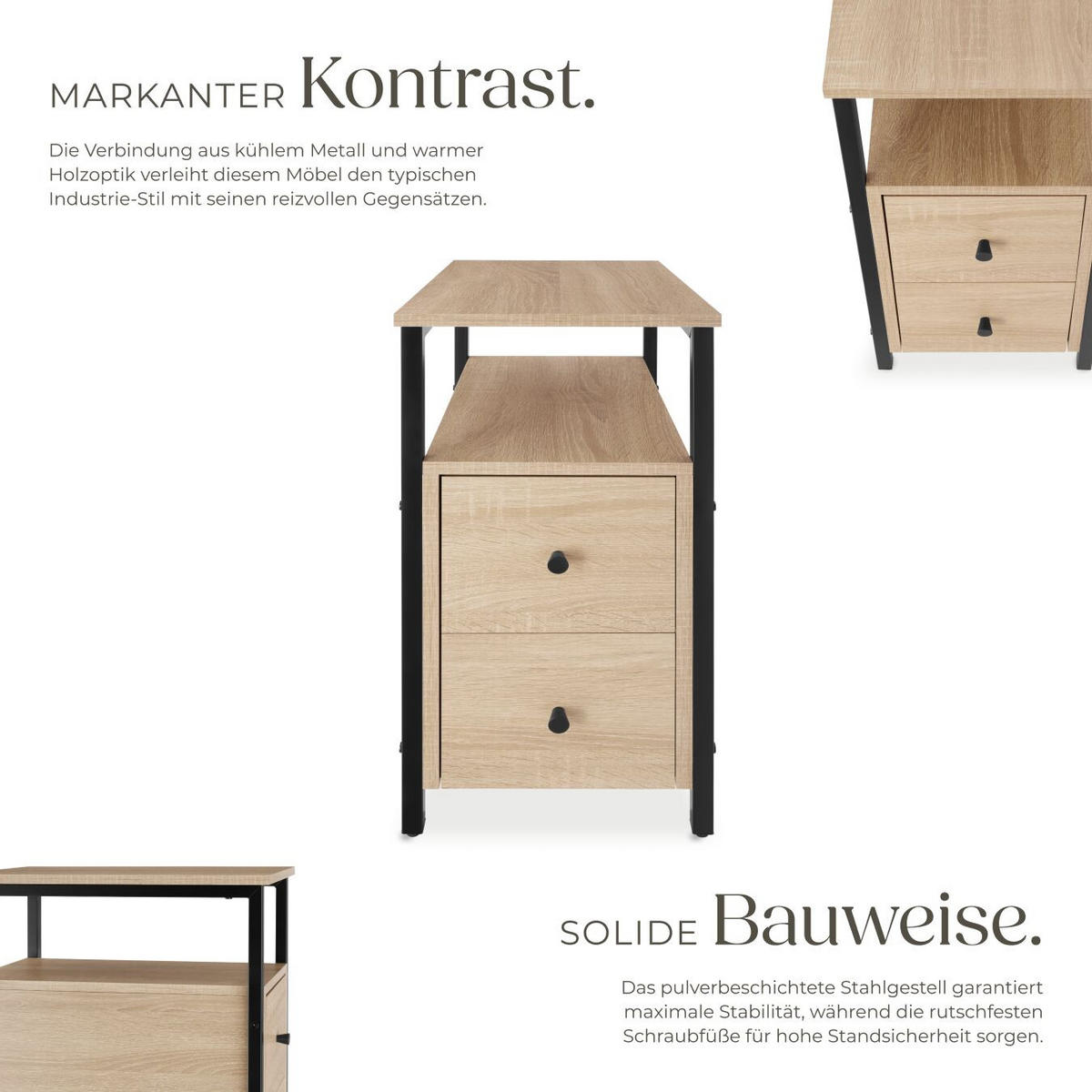 NACHTSCHRANK Tullamore, 30 x 49,5 x 61,5 cm, Industrial Holz hell, Eiche Sonoma - Naturfarben, Holzwerkstoff (30/61.5/49.5cm) - tectake