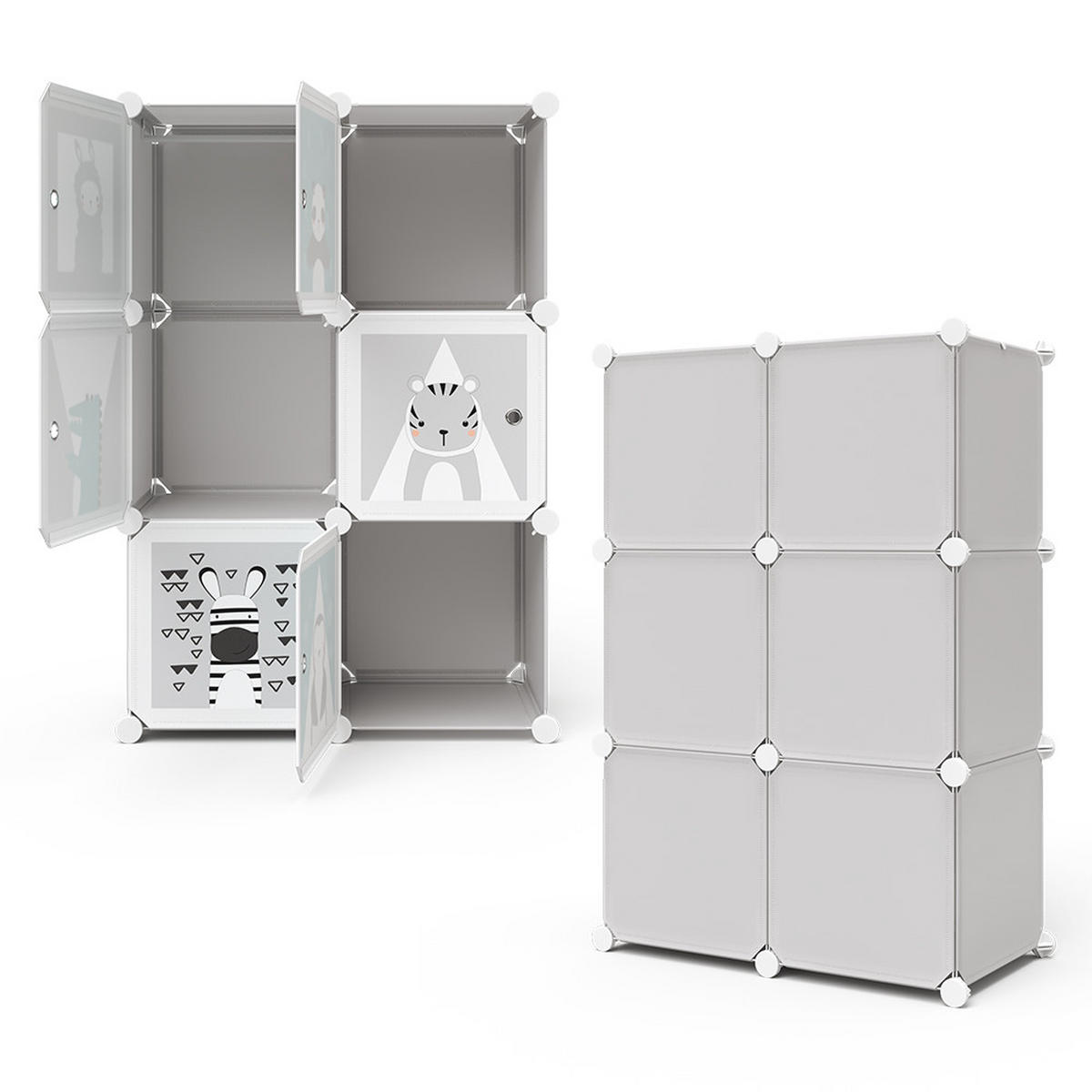 KINDERREGAL Andy Grau 74.5 x 110 cm 6 Fächer (Panda) - Grau, Textil (74.5/110/36.5cm) - Vicco