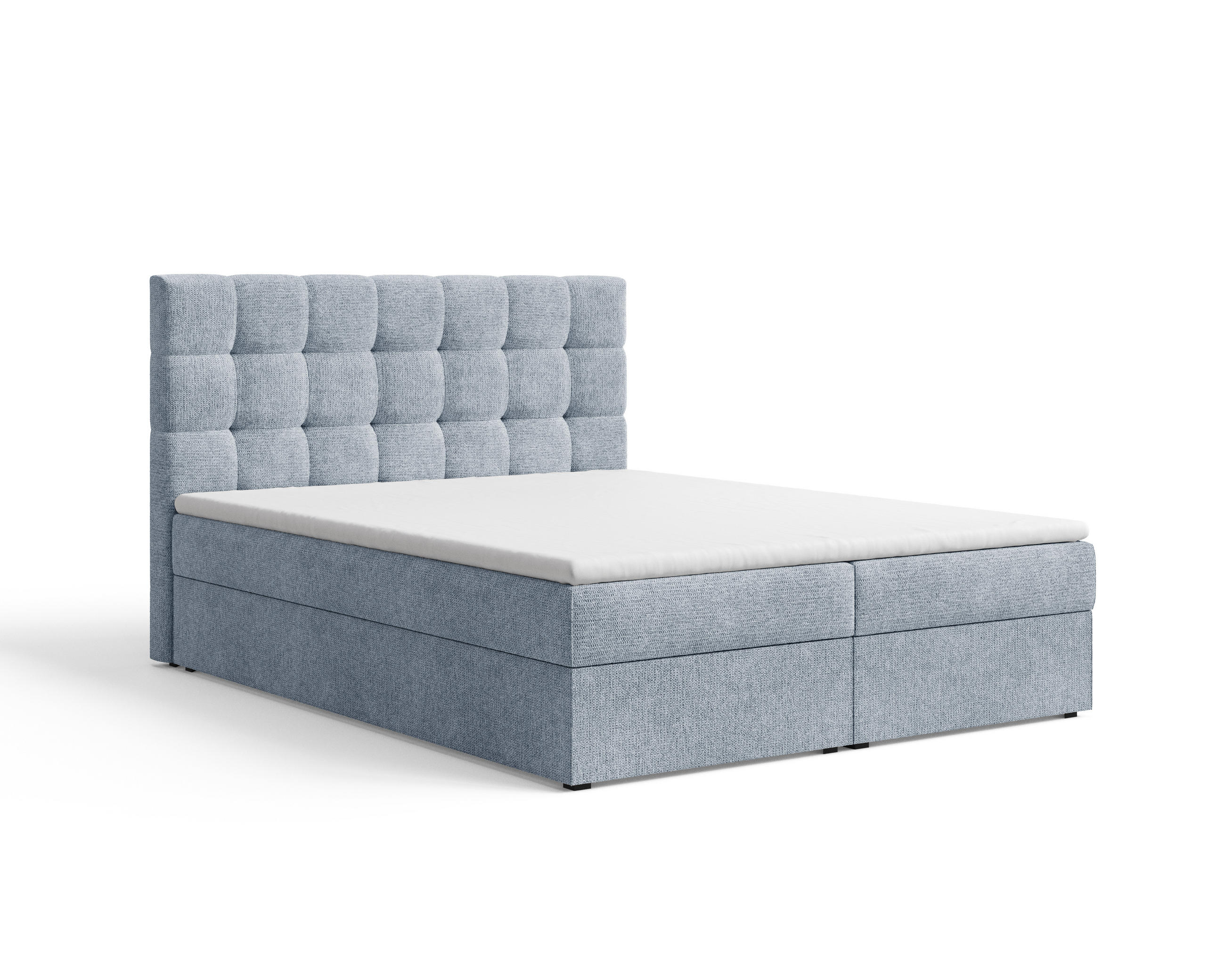 BOXBETT - Bett 05 OSLO - Aragon - 140x200 cm - mit Bettkasten und Komfort-Topper - Blau, Holz (140/200cm) - ROYAL24_MARKT