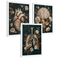 POSTER Set aus 3 Anatomie Drucke und Dekorative Wandbilder mit Herz Gehirn Lungen Atmungssystem Florales Grün Gold Design Größe Weißer Rahmen A3 - Weiß, Papier (29.7/42/3cm) - Nacnic