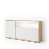 SIDEBOARD, Weiß und Eiche, 156/37/80cm, mit Led - Weiß, Holzwerkstoff (156/80/37cm) - Skraut Home