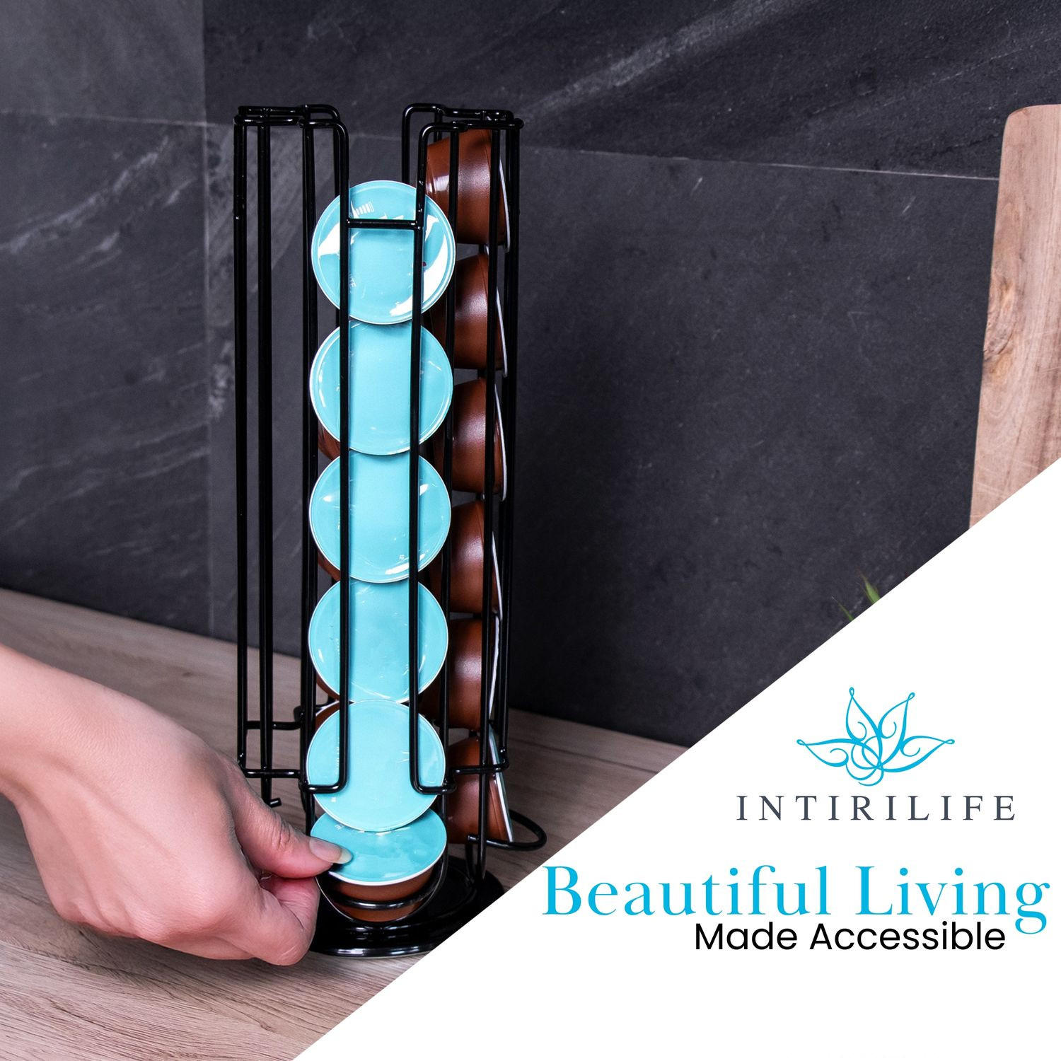 KAFFEE-KAPSELHALTER kompatibel mit Dolce Gusto Kapseln (24 Stück) - Schwarz, Metall (13.5/33/13.5cm) - Intirilife