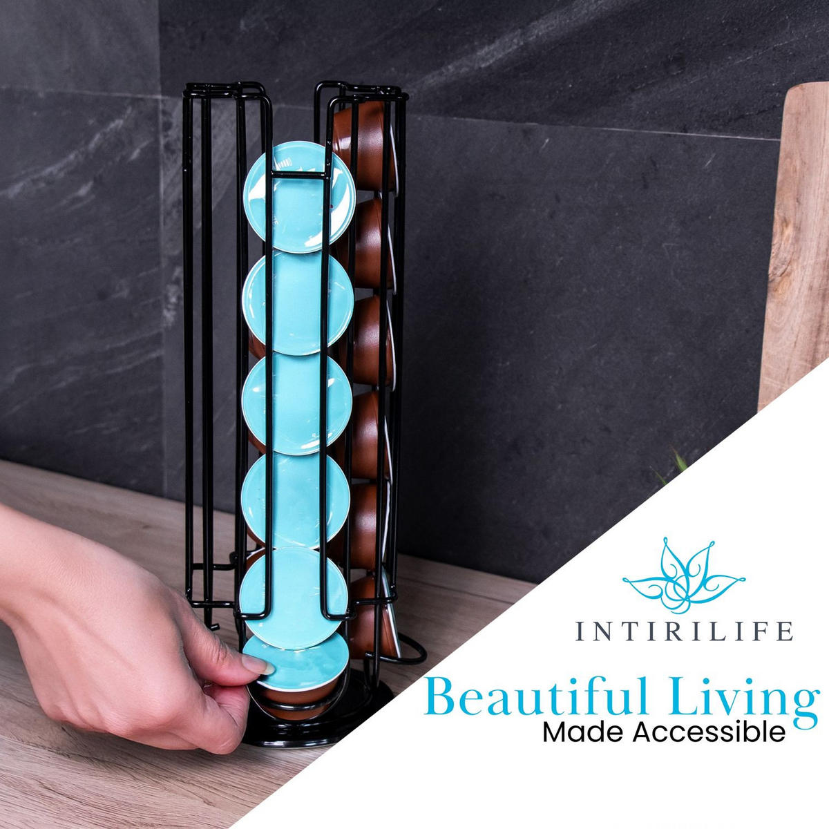 KAFFEE-KAPSELHALTER kompatibel mit Dolce Gusto Kapseln (24 Stück) - Schwarz, Metall (13.5/33/13.5cm) - Intirilife