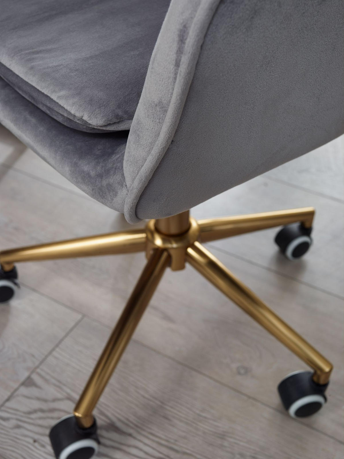 SCHALENSTUHL Samt mit Metallfußkreuz und 360° Drehfunktion SANDRA, Grau 54x52x105 cm - Goldfarben/Grau, Textil/Metall (54/105/52cm) - KADIMA DESIGN