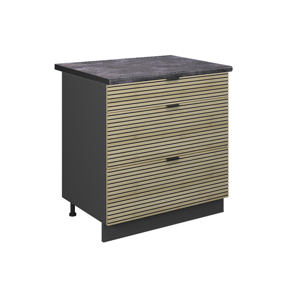 KÜCHENUNTERSCHRANK Fame-Line Eiche Paneel 80 cm mit 3 Schubladen, AP Anthrazit - Eichefarben/Anthrazit, Holzwerkstoff (80/82/60cm) - Vicco